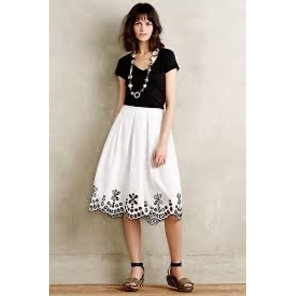 Anthropologie Moulinette Soeurs Skirt Women Eyelet Scalloped Poplin Size 10 - Picture 1 of 14